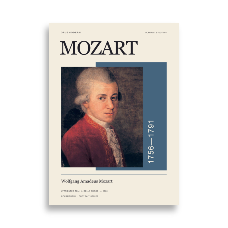 Mozart Poster — Croce Portrait — Edge-to-Edge — 50 × 70 cm (≈ 19.69″ × 27.56″) — full print dimensions