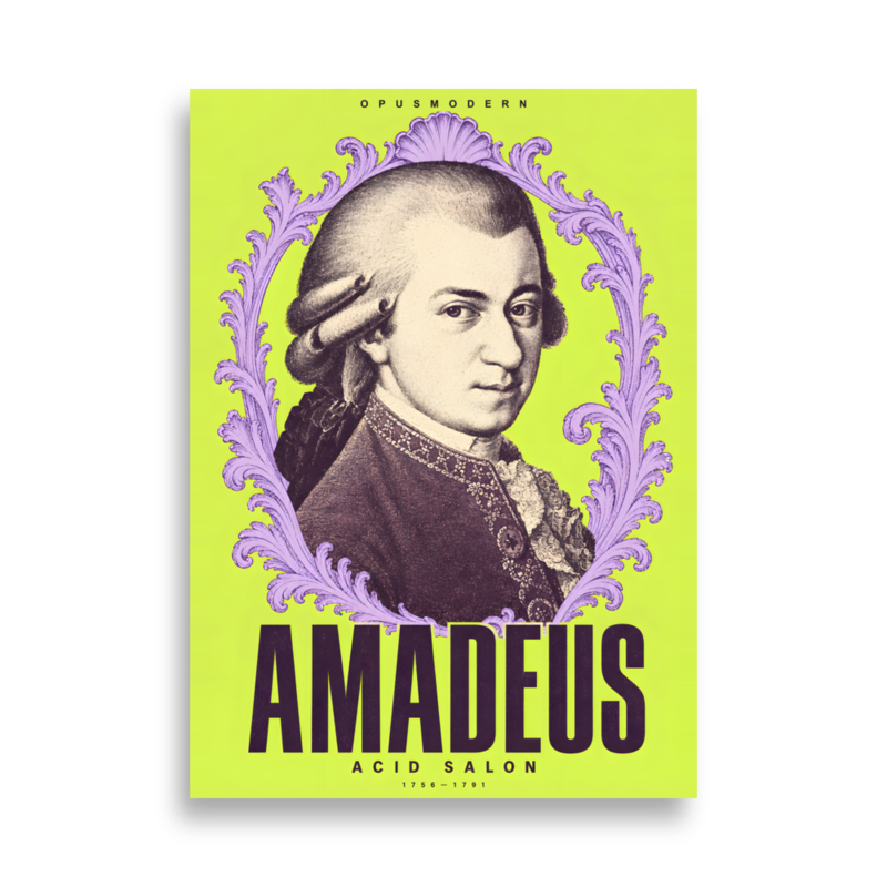 Mozart Poster — Acid Salon — Edge-to-Edge — 50 × 70 cm (≈ 19.69″ × 27.56″) — full print dimensions