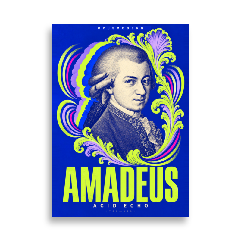 Mozart Poster — Acid Echo — Edge-to-Edge — 50 × 70 cm (≈ 19.69″ × 27.56″) — full print dimensions