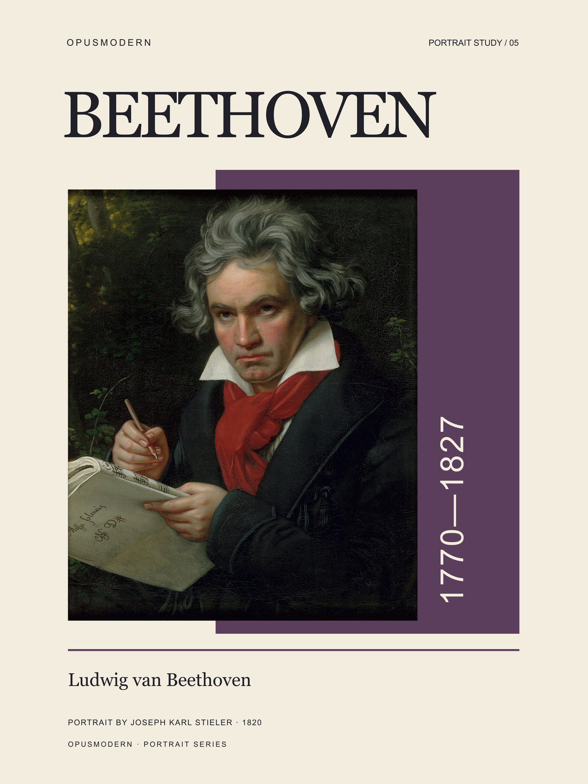 Beethoven Poster — Portrait — Edge-to-edge — 18X24 flat print artwork; frame finish not pictured