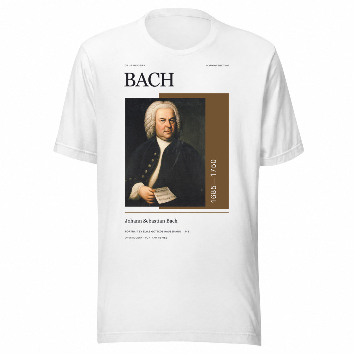 OPUSMODERN flat front mockup — 04 Bach Portrait — OPUSMODERN Unisex T-Shirt