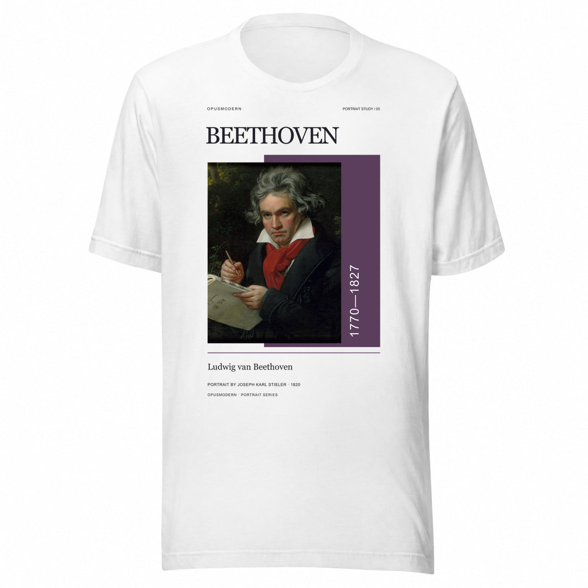 OPUSMODERN flat front mockup — 05 Beethoven Portrait — OPUSMODERN Unisex T-Shirt