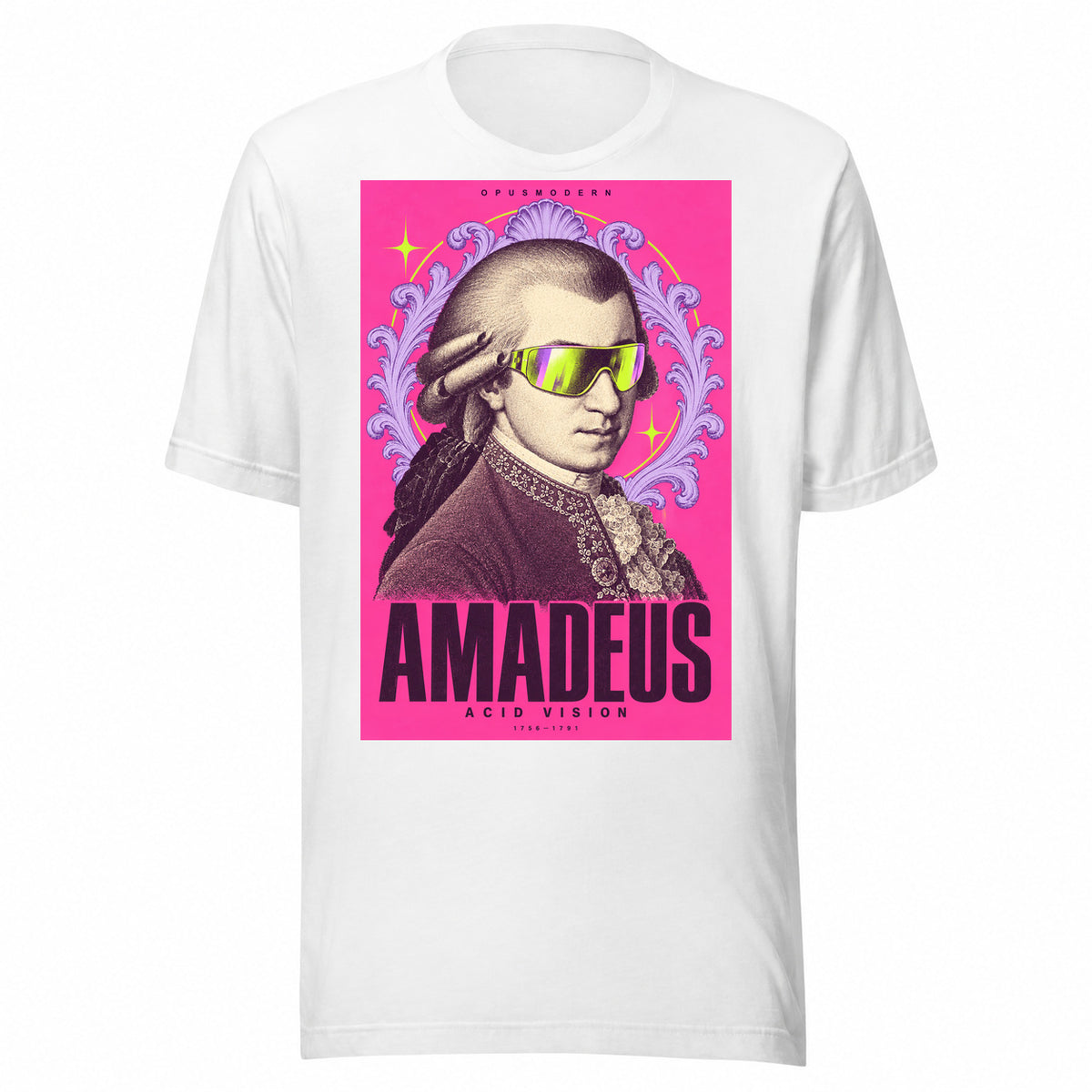OPUSMODERN flat front mockup — Acid Vision — Mozart Unisex T-Shirt