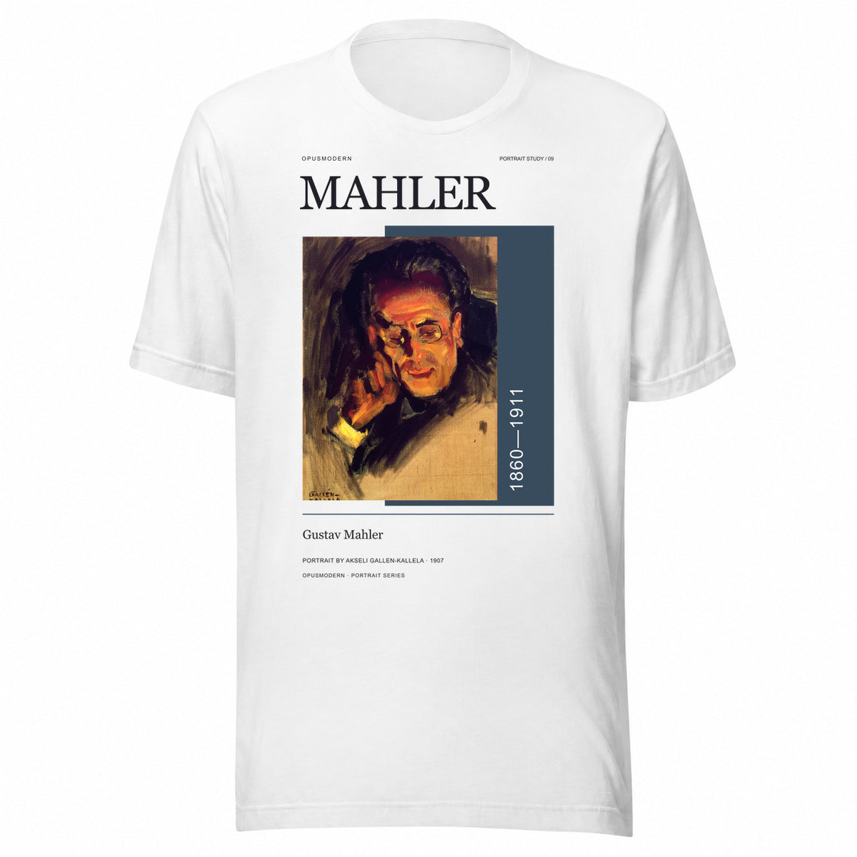 OPUSMODERN flat front mockup — 09 Gustav Mahler Portrait — OPUSMODERN Unisex T-Shirt