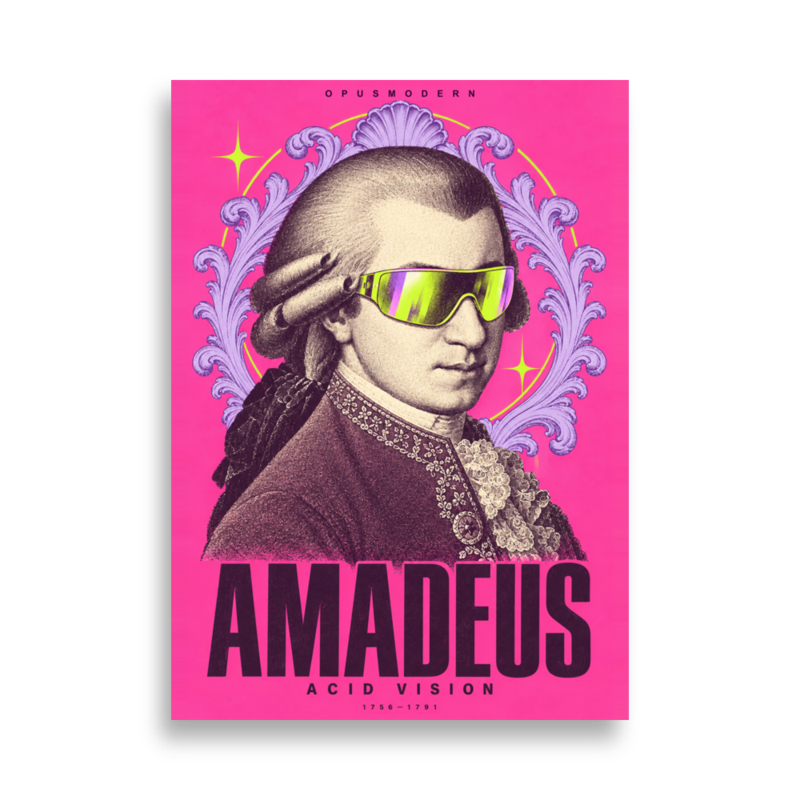 Mozart Poster — Acid Vision — Edge-to-Edge — 50 × 70 cm (≈ 19.69″ × 27.56″) — full print dimensions
