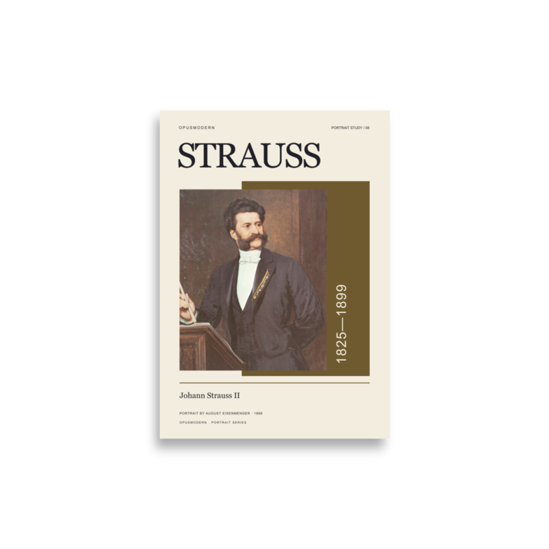 Johann Strauss II Poster — Portrait — Edge-to-Edge — 21 × 30 cm (≈ 8.27″ × 11.81″) — full print dimensions