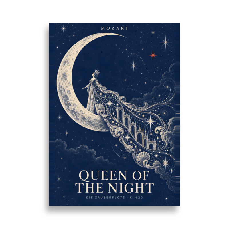 Mozart Poster — Queen of the Night — Edge-to-Edge — 50 × 70 cm (≈ 19.69″ × 27.56″) — full print dimensions