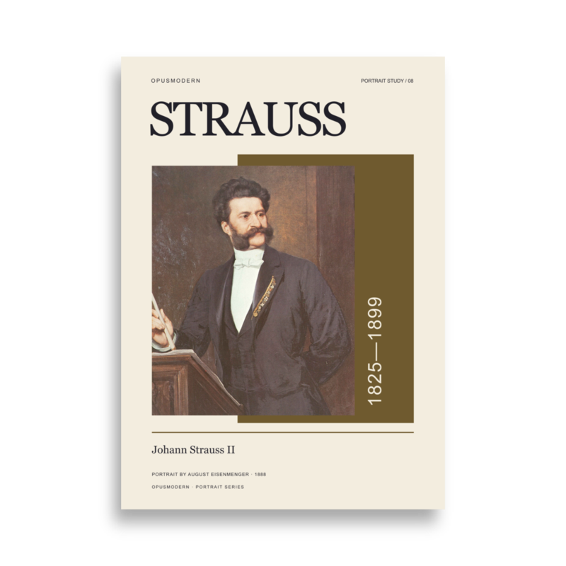 Johann Strauss II Poster — Portrait — Edge-to-Edge — 50 × 70 cm (≈ 19.69″ × 27.56″) — full print dimensions