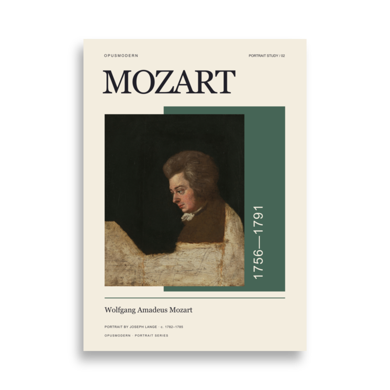 Mozart Poster — Lange Portrait — Edge-to-Edge — 50 × 70 cm (≈ 19.69″ × 27.56″) — full print dimensions