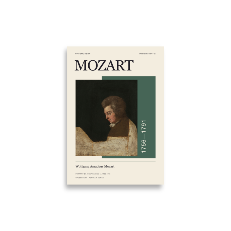 Mozart Poster — Lange Portrait — Edge-to-Edge — 21 × 30 cm (≈ 8.27″ × 11.81″) — full print dimensions
