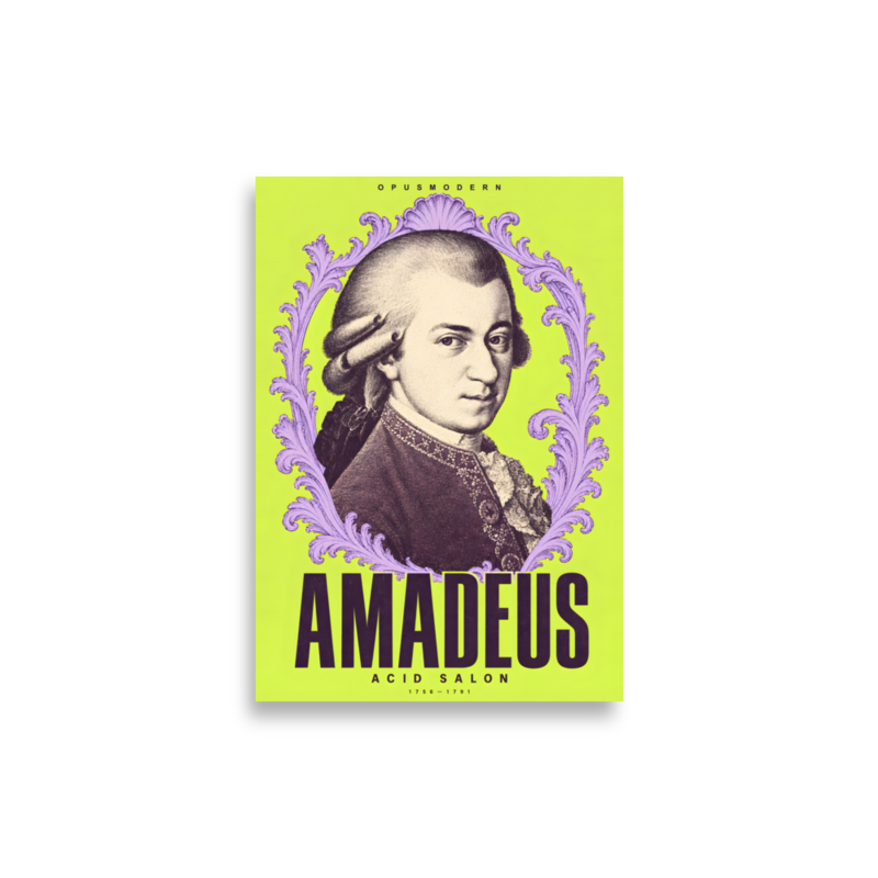 Mozart Poster — Acid Salon — Edge-to-Edge — 21 × 30 cm (≈ 8.27″ × 11.81″) — full print dimensions