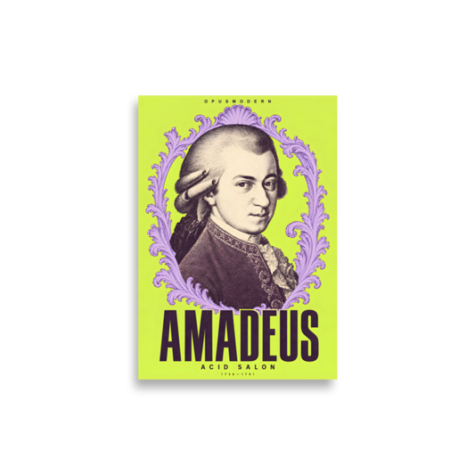 Mozart Poster — Acid Salon — Edge-to-Edge — 21 × 30 cm (≈ 8.27″ × 11.81″) — full print dimensions