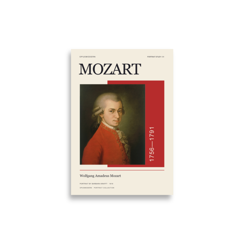 Mozart Poster — Redline Portrait — Edge-to-Edge — 21 × 30 cm (≈ 8.27″ × 11.81″) — full print dimensions