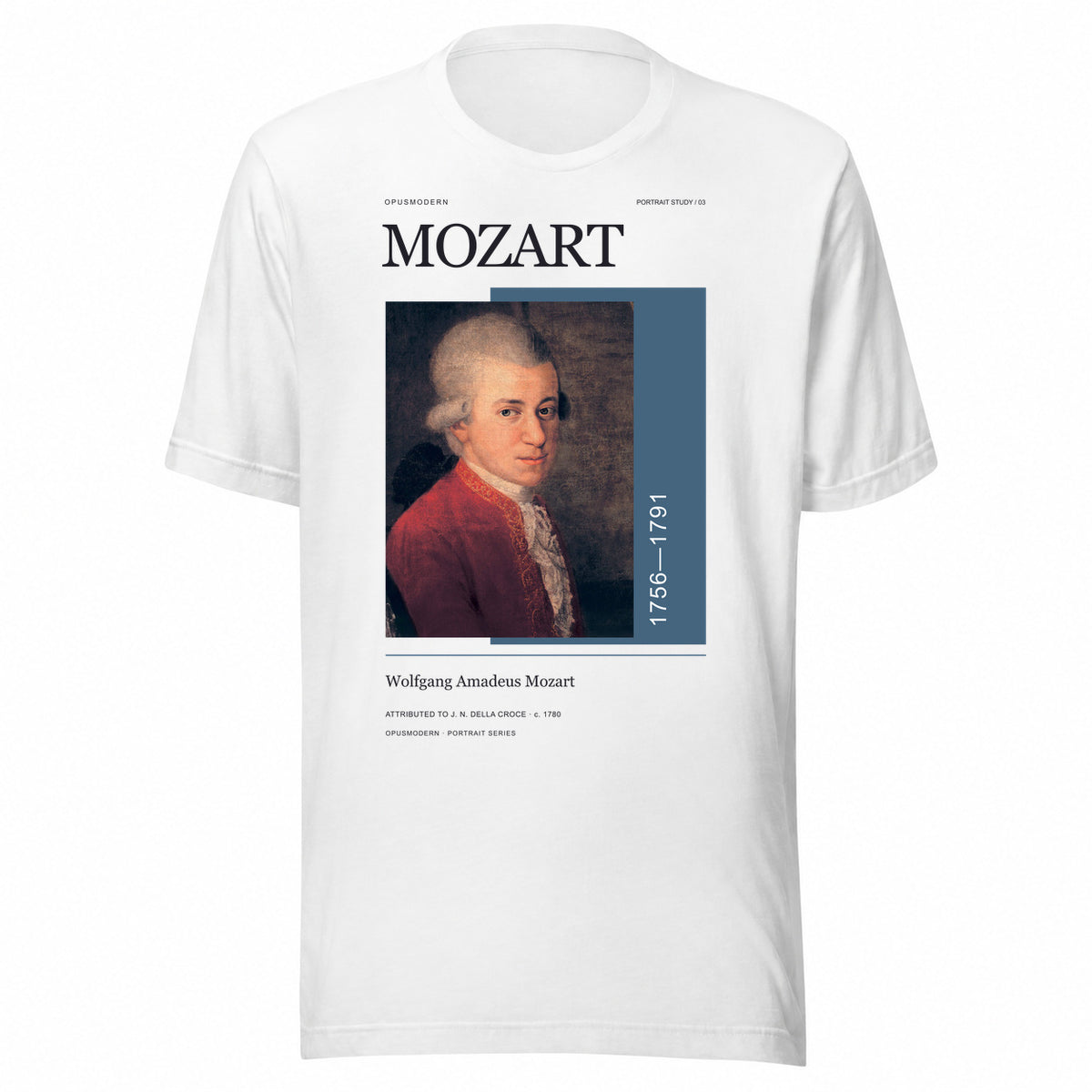 OPUSMODERN flat front mockup — Croce Portrait — Mozart Unisex T-Shirt