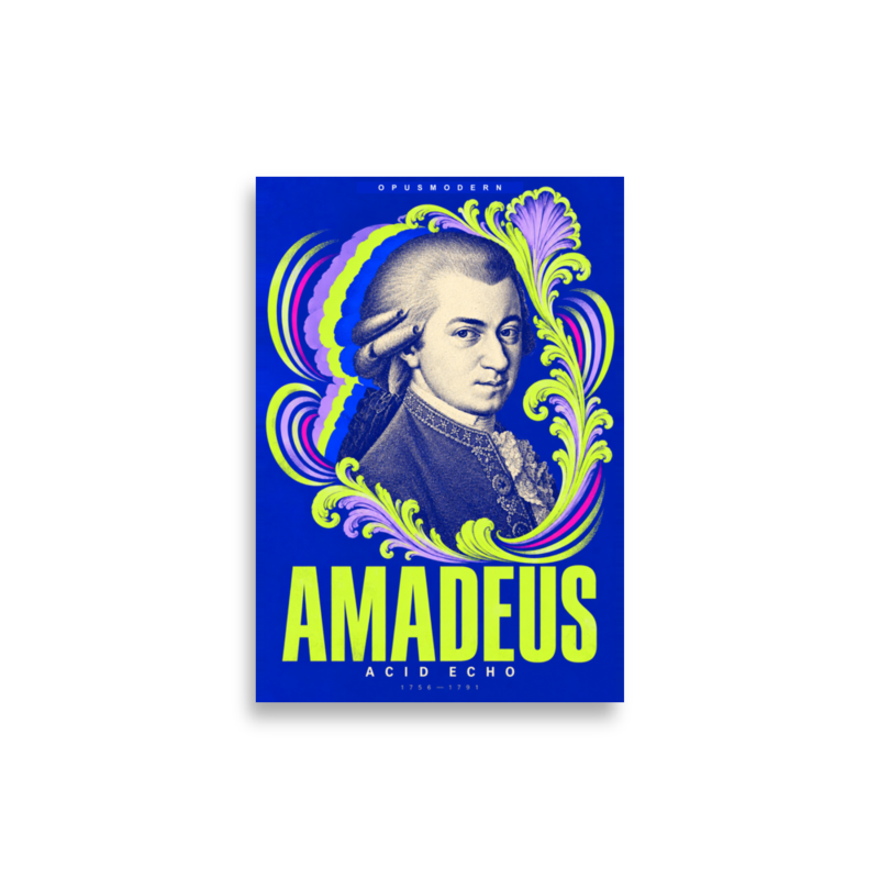 Mozart Poster — Acid Echo — Edge-to-Edge — 21 × 30 cm (≈ 8.27″ × 11.81″) — full print dimensions