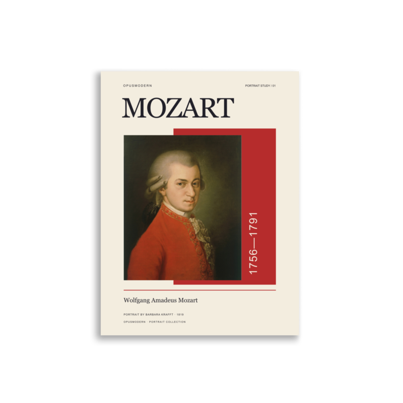 Mozart Poster — Redline Portrait — Edge-to-Edge — 3:4 print proportions for matching metric and inch sizes