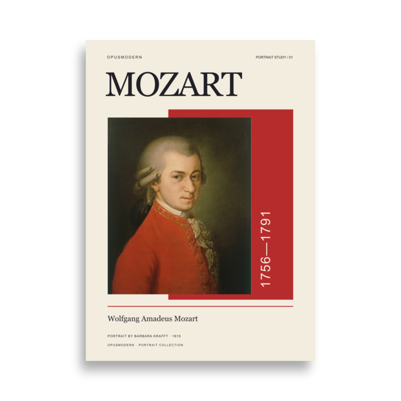 Mozart Poster — Redline Portrait — Edge-to-Edge — 50 × 70 cm (≈ 19.69″ × 27.56″) — full print dimensions