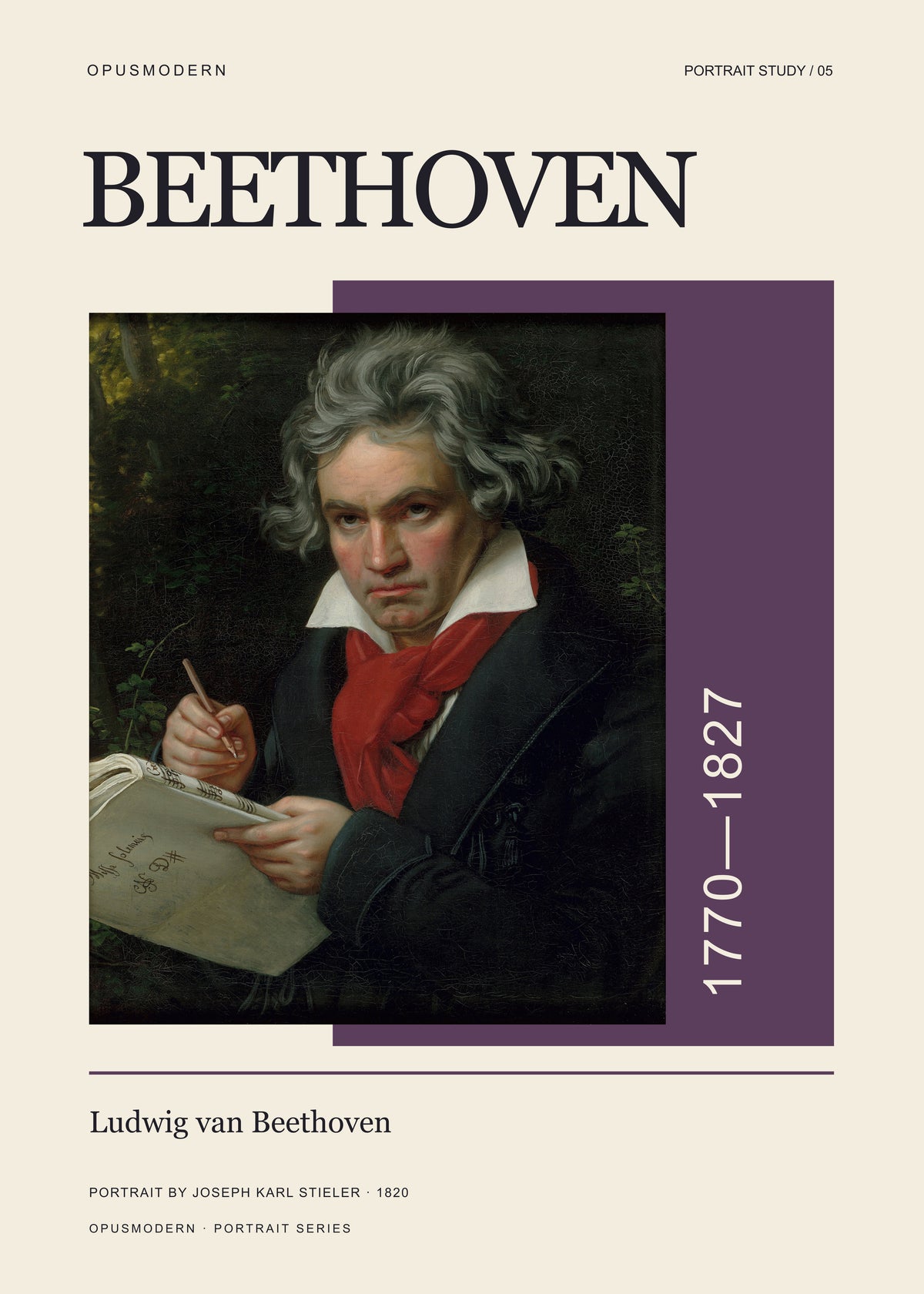 Beethoven Poster — Portrait — Edge-to-edge — 20X28 flat print artwork; frame finish not pictured
