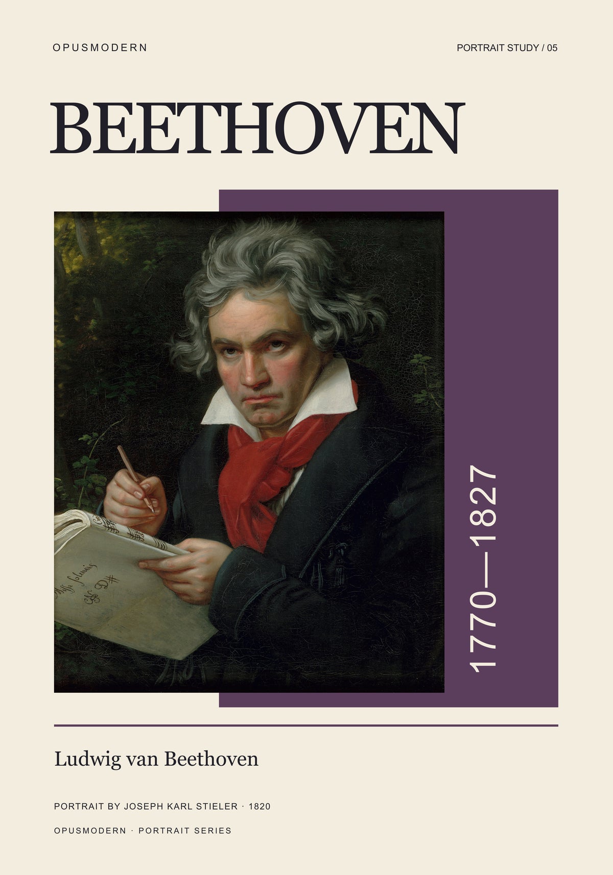 Beethoven Poster — Portrait — Edge-to-edge — 28X40 flat print artwork; frame finish not pictured