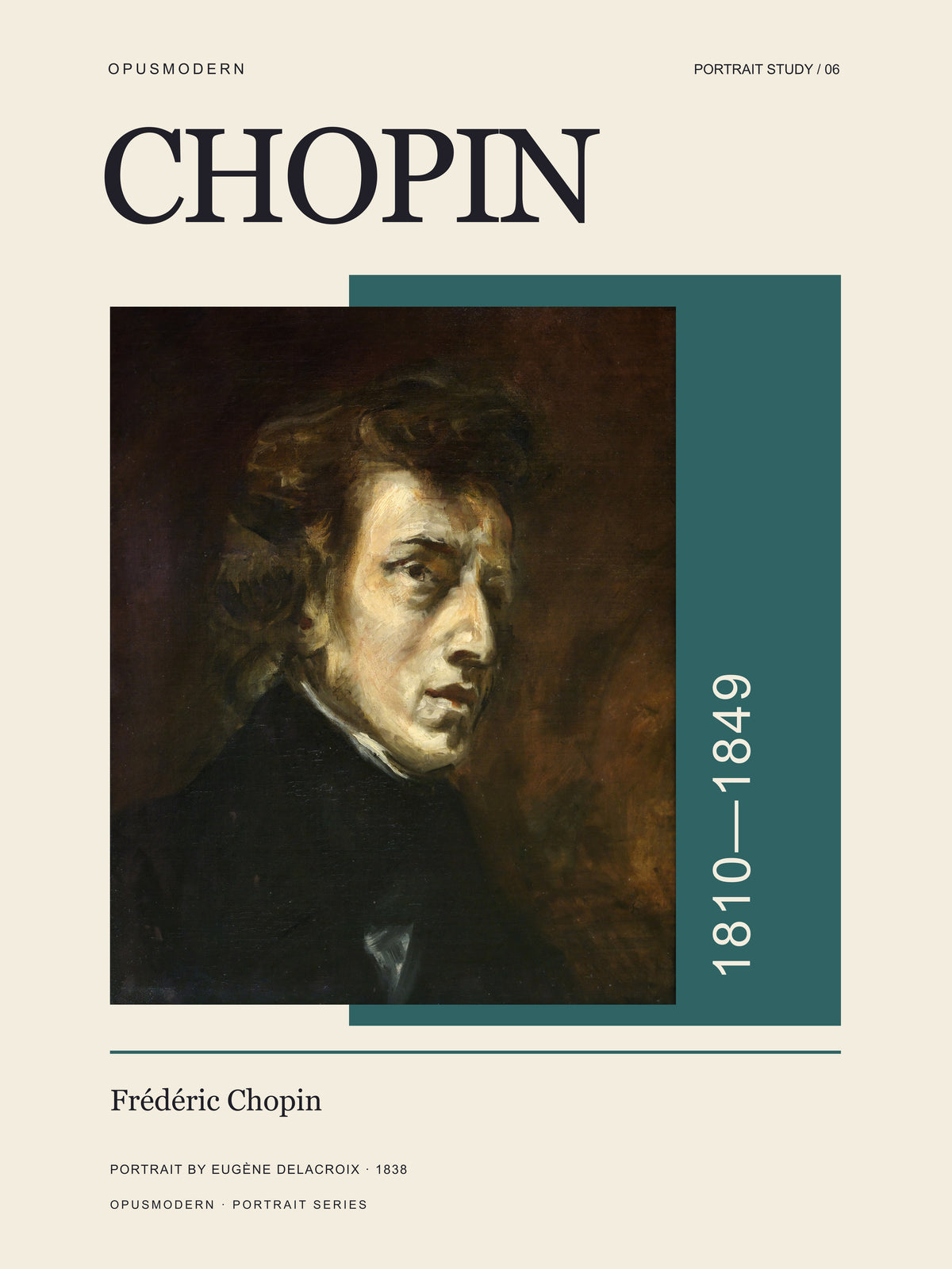 Chopin Poster — Portrait — Edge-to-edge — 18X24 flat print artwork; frame finish not pictured