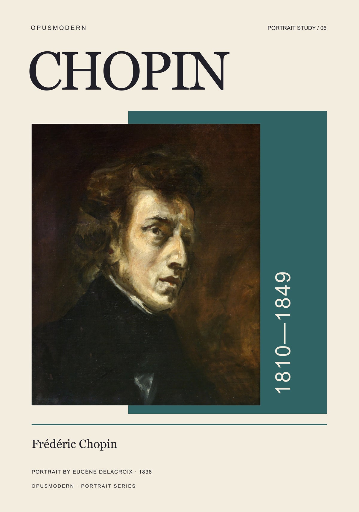 Chopin Poster — Portrait — Edge-to-edge — 28X40 flat print artwork; frame finish not pictured