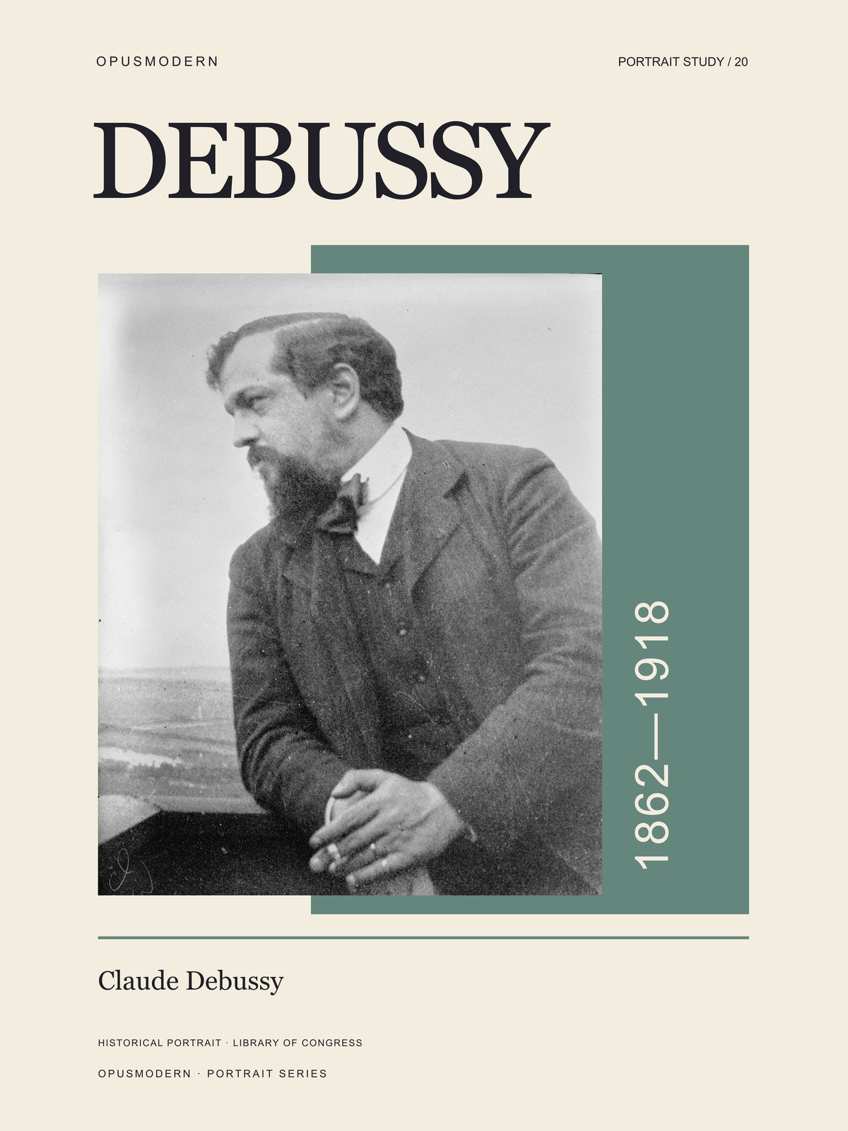 Claude Debussy — 12X16 — Edge-to-edge. Full production composition.