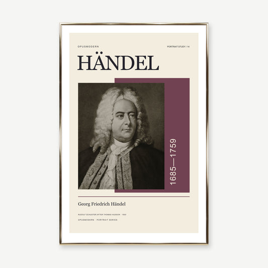 Georg Friedrich Händel — 60 × 90 cm — Gold Aluminum frame — White border. Frame mockup composed from Prodigi photography.