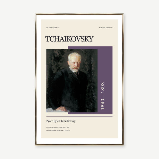 Pyotr Ilyich Tchaikovsky — 60 × 90 cm — Gold Aluminum frame — White border. Frame mockup composed from Prodigi photography.
