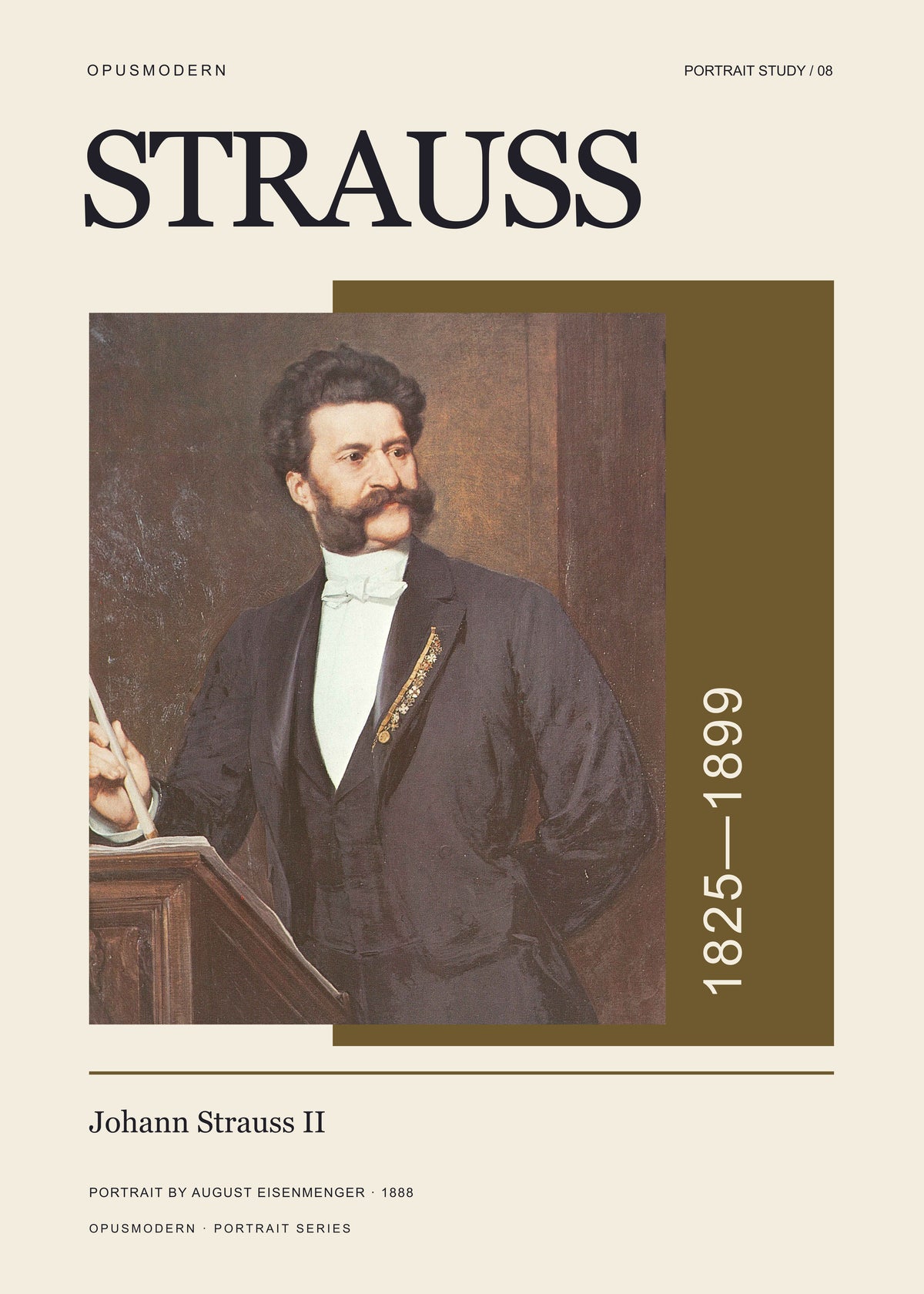 Johann Strauss II Poster — Portrait — Edge-to-edge — 20X28 flat print artwork; frame finish not pictured
