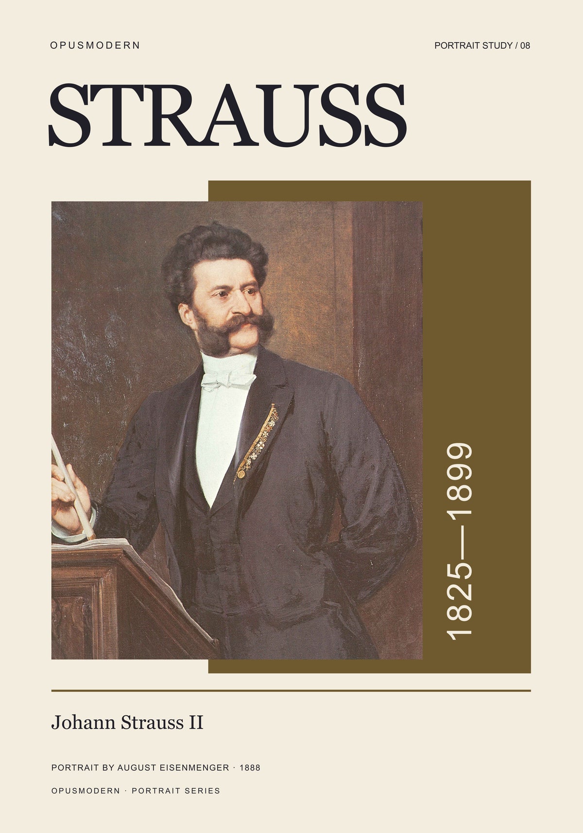 Johann Strauss II Poster — Portrait — Edge-to-edge — 28X40 flat print artwork; frame finish not pictured