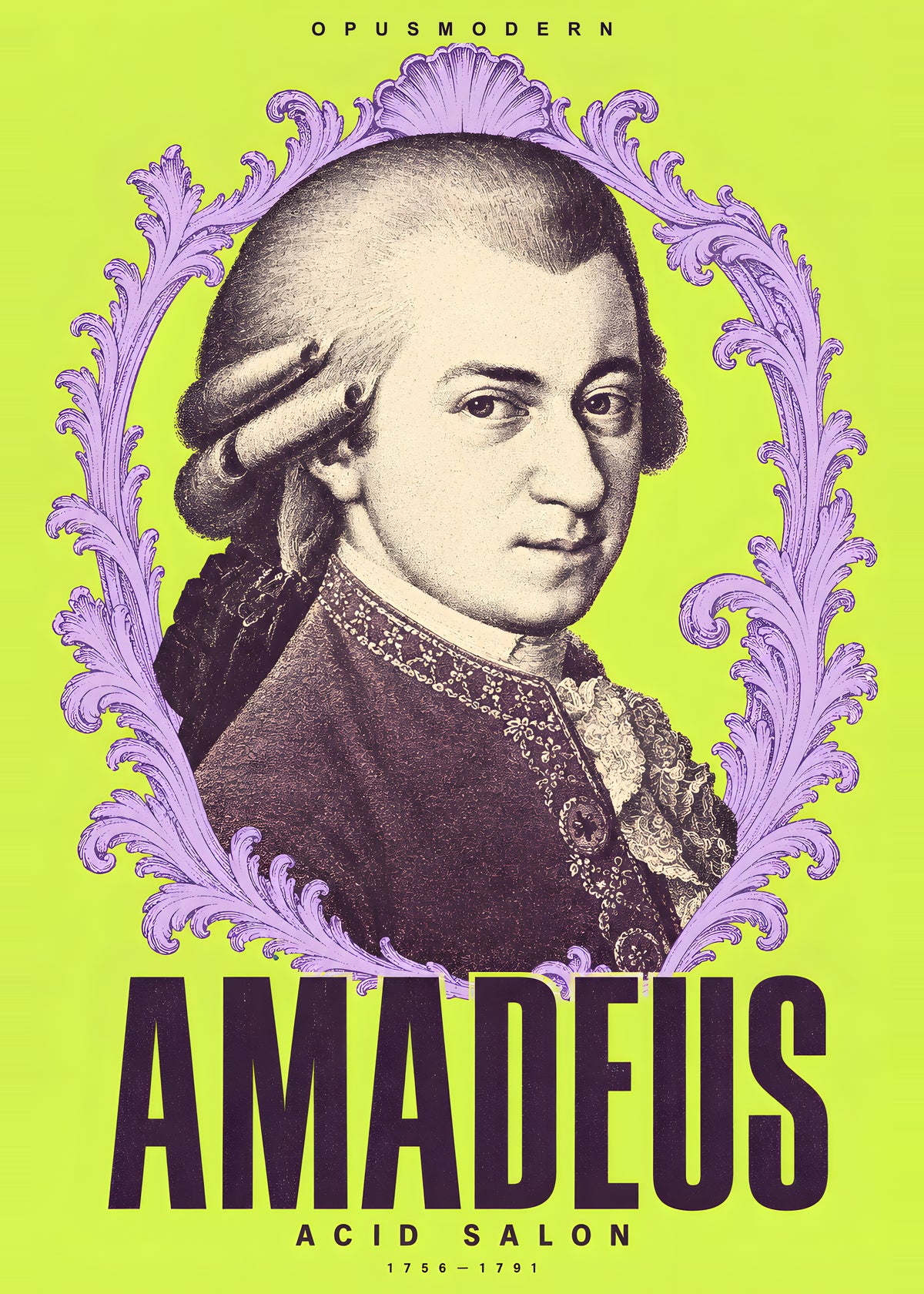 Mozart Poster — Acid Salon — Edge-to-edge — 20X28 flat print artwork; frame finish not pictured