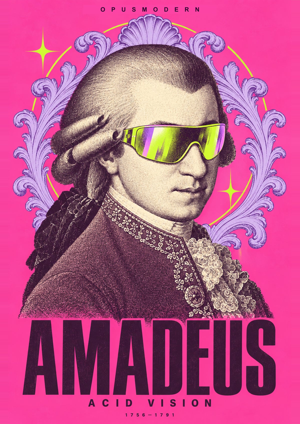Mozart Art Print — Acid Vision — A4 (21 × 29.7 cm) — edge-to-edge unframed art print