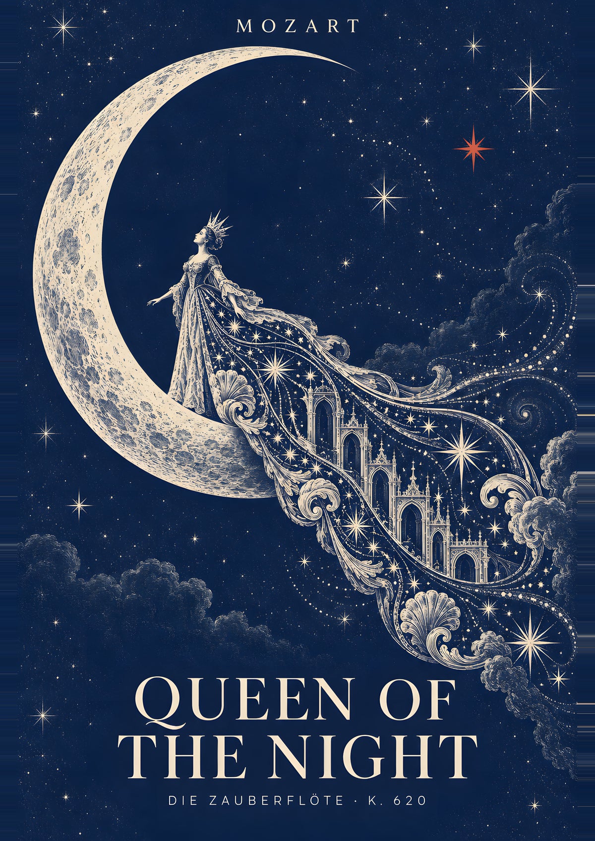 Mozart Art Print — Queen of the Night — A4 (21 × 29.7 cm) — edge-to-edge unframed art print