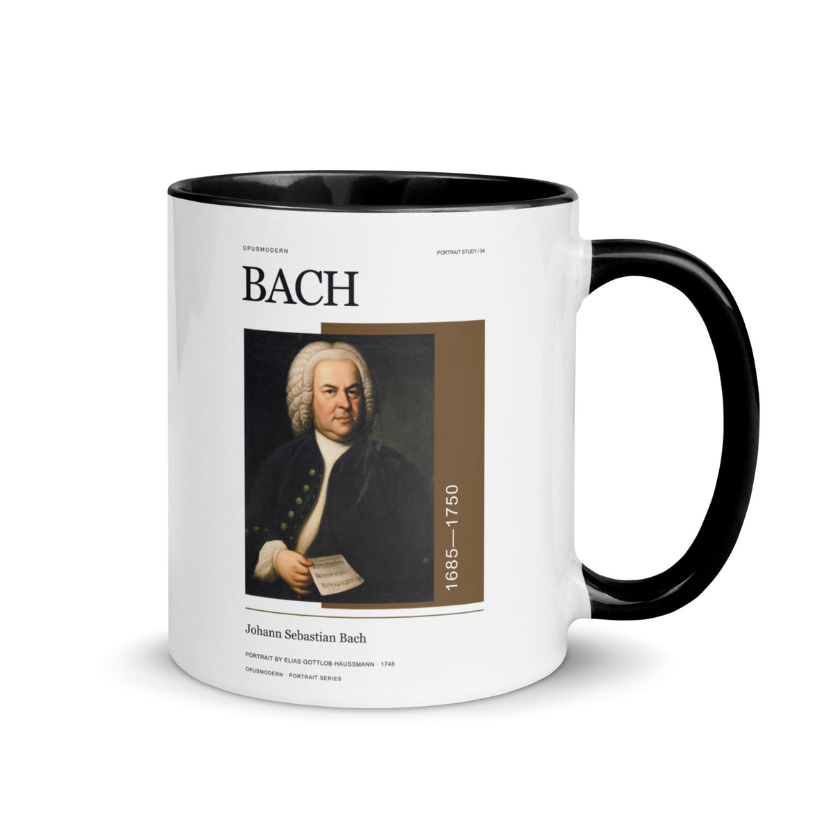 04 Bach Portrait — OPUSMODERN Mug — full-resolution OPUSMODERN artwork — handle right