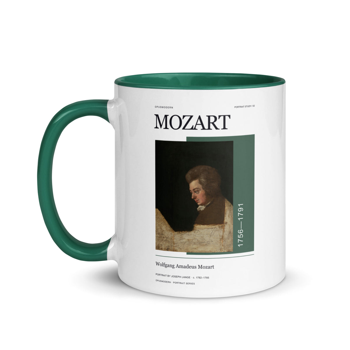 Lange Portrait — Mozart Mug — full-resolution OPUSMODERN artwork — handle left