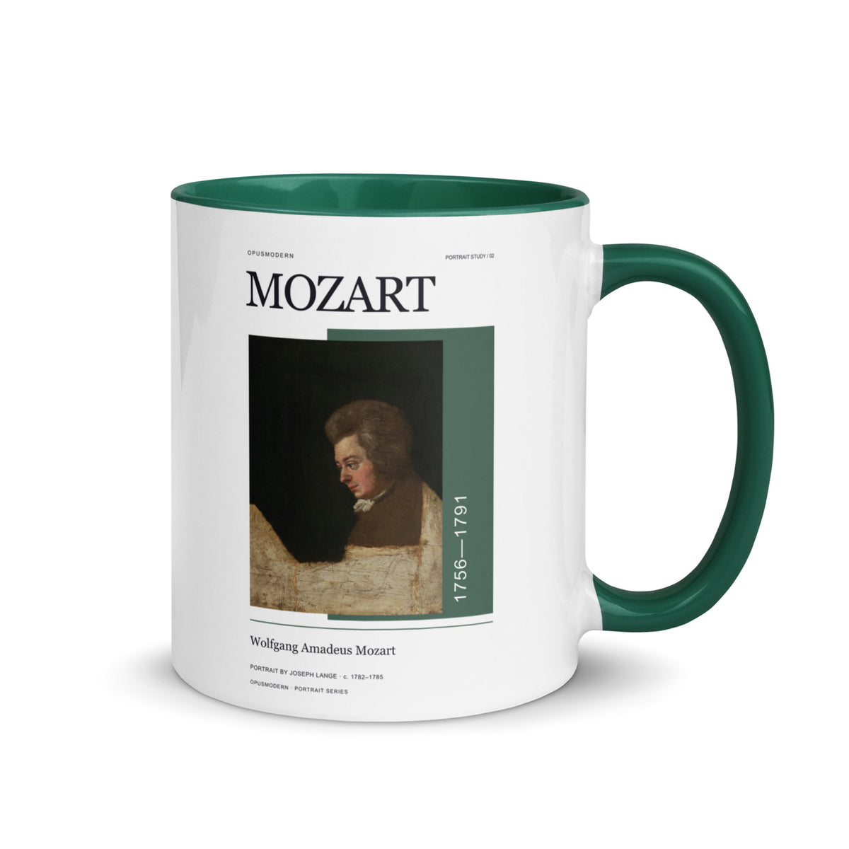 Lange Portrait — Mozart Mug — full-resolution OPUSMODERN artwork — handle right